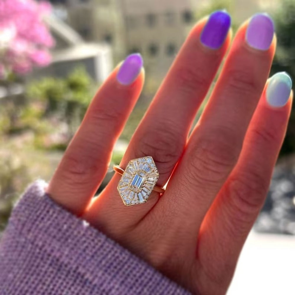 Emerald Cut Art Deco Moissanite Ring