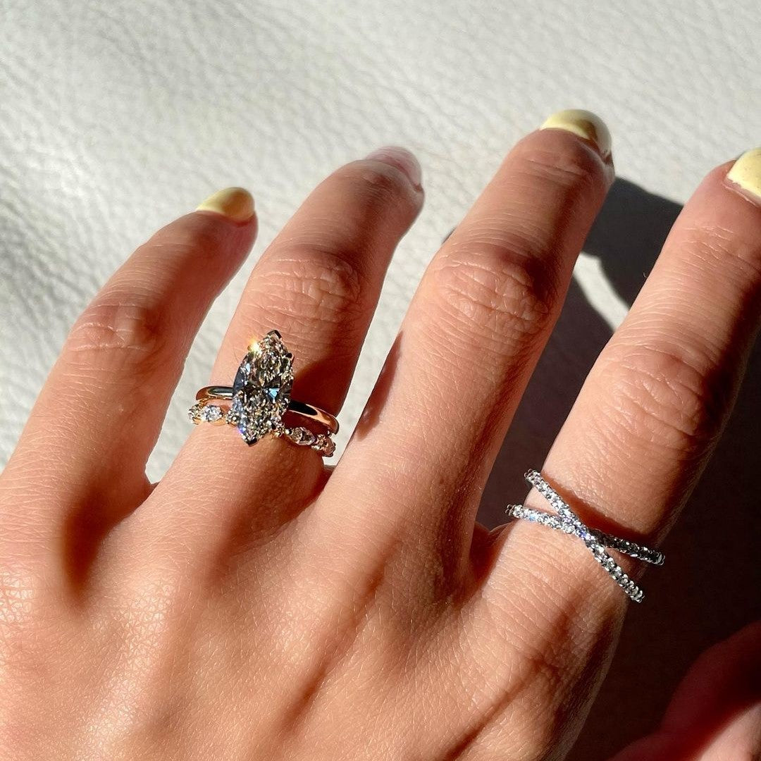 Marquise Cut Bridal Set Moissanite Ring