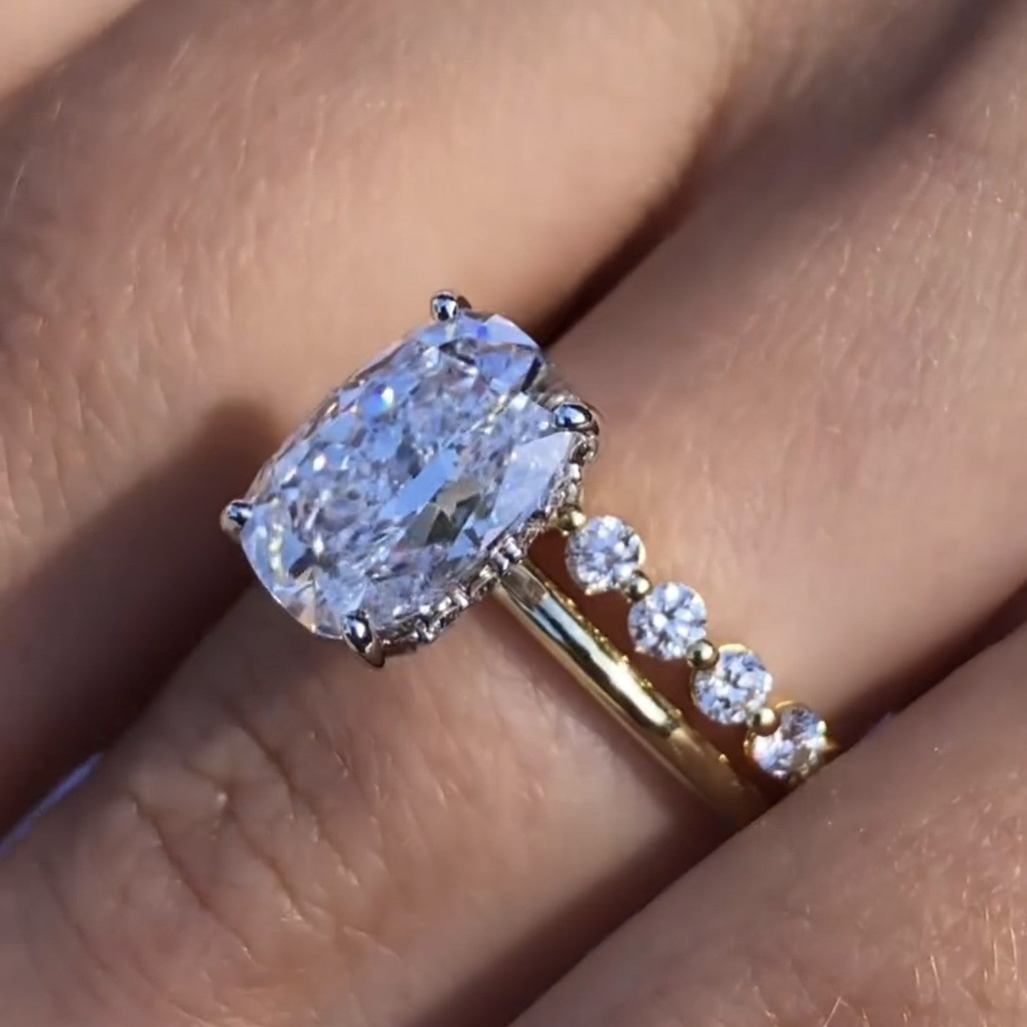 Elongated cushion Cut Moissanite Diamond Ring