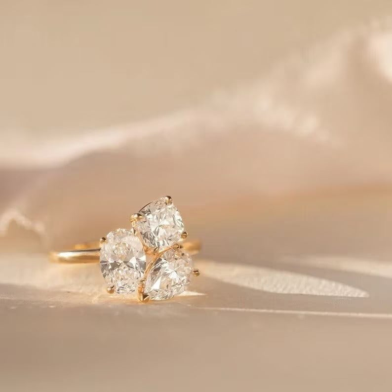 Oval, Cushion And Pear Diamond Moissanite Ring