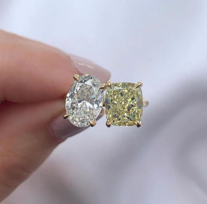 Oval And Cushion Diamond Two stone Ring