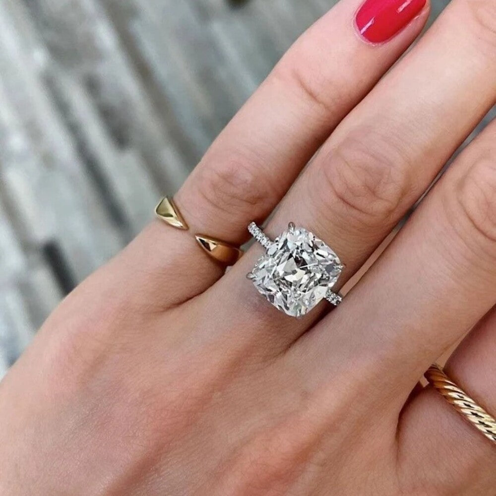 Cushion Big Moissanite Diamond Ring