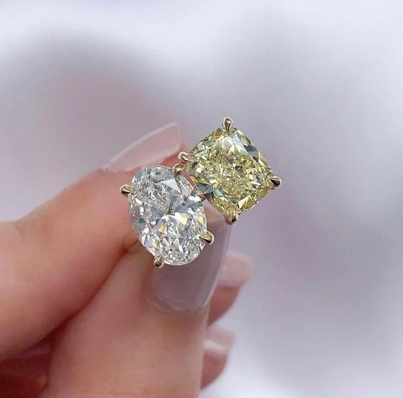Oval And Cushion Diamond Two stone Ring