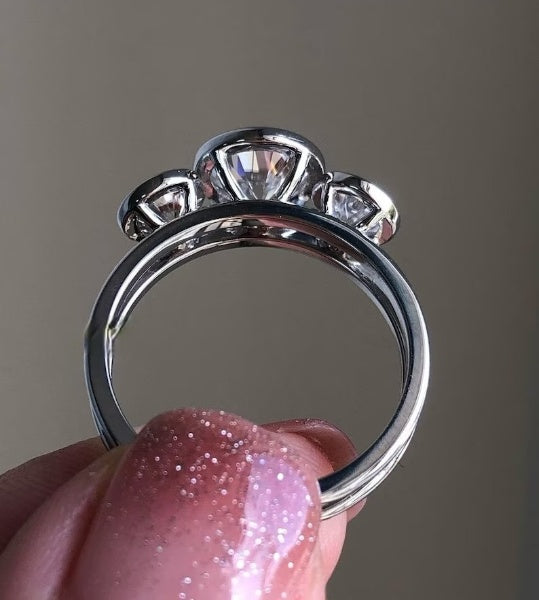 Round Three Stone Moissanite Diamond Ring