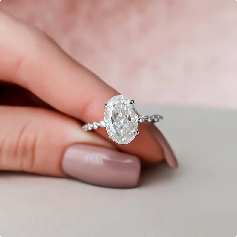 Oval Diamond Ring, Distant Pave Ring