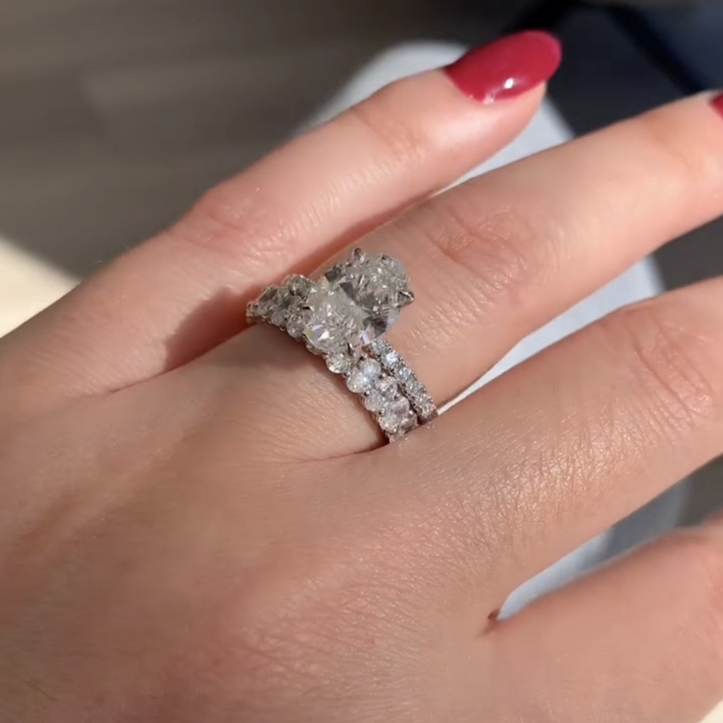 Oval Bridal Set Moissanite Diamond Ring