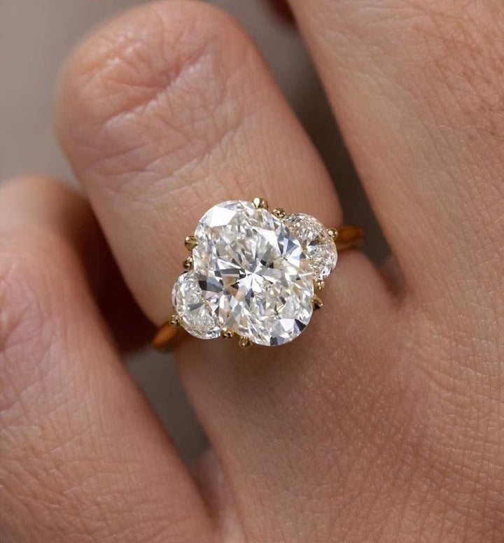 Oval Three Stone Moissanite Diamond Ring