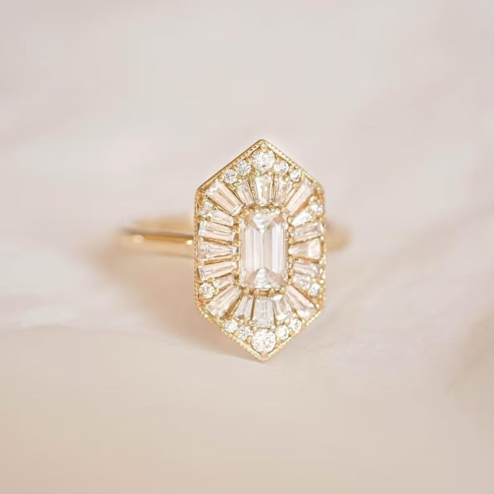 Emerald Cut Art Deco Moissanite Ring