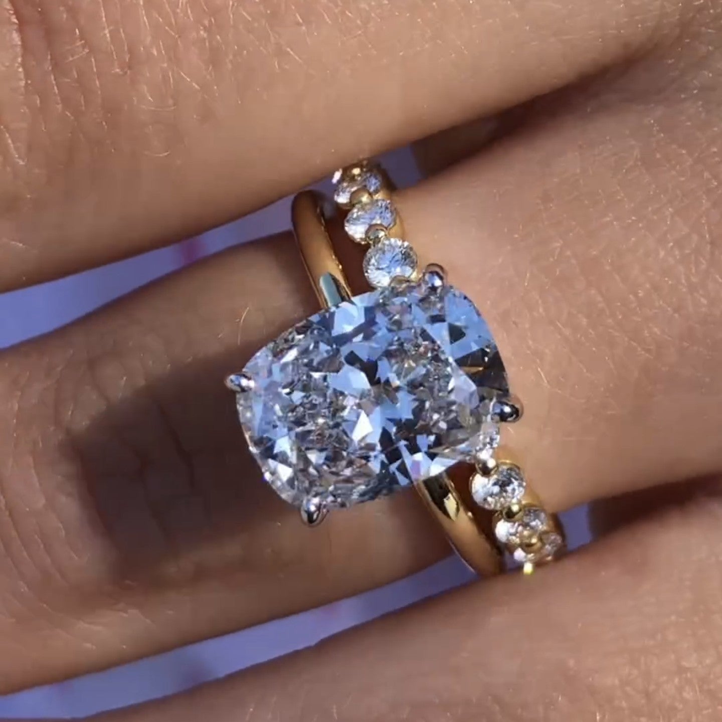 Elongated cushion Cut Moissanite Diamond Ring