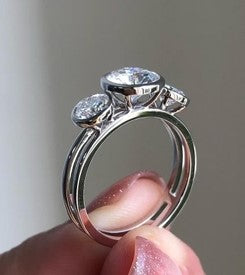 Round Three Stone Moissanite Diamond Ring
