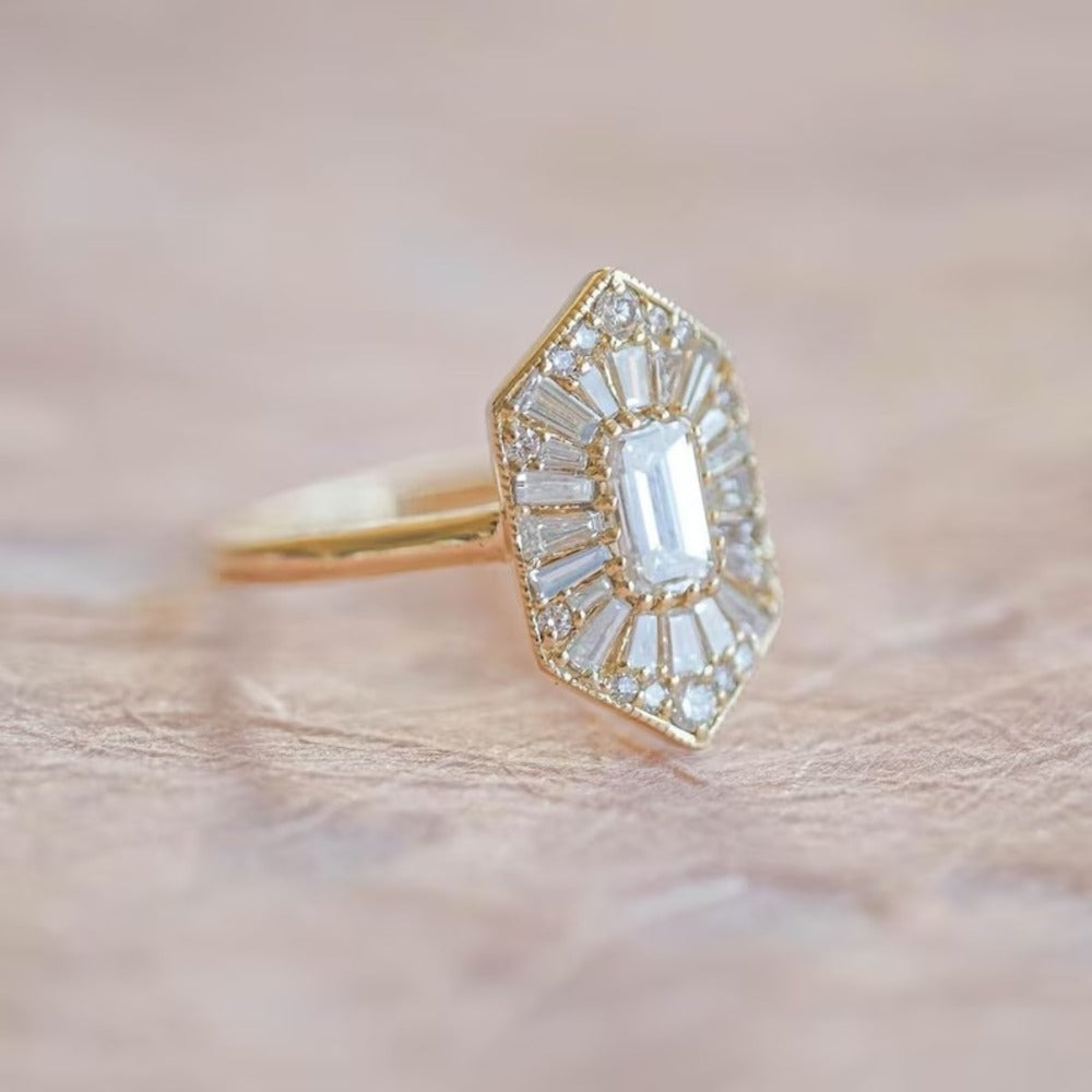 Emerald Cut Art Deco Moissanite Ring