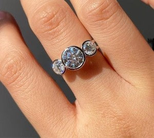 Round Three Stone Moissanite Diamond Ring