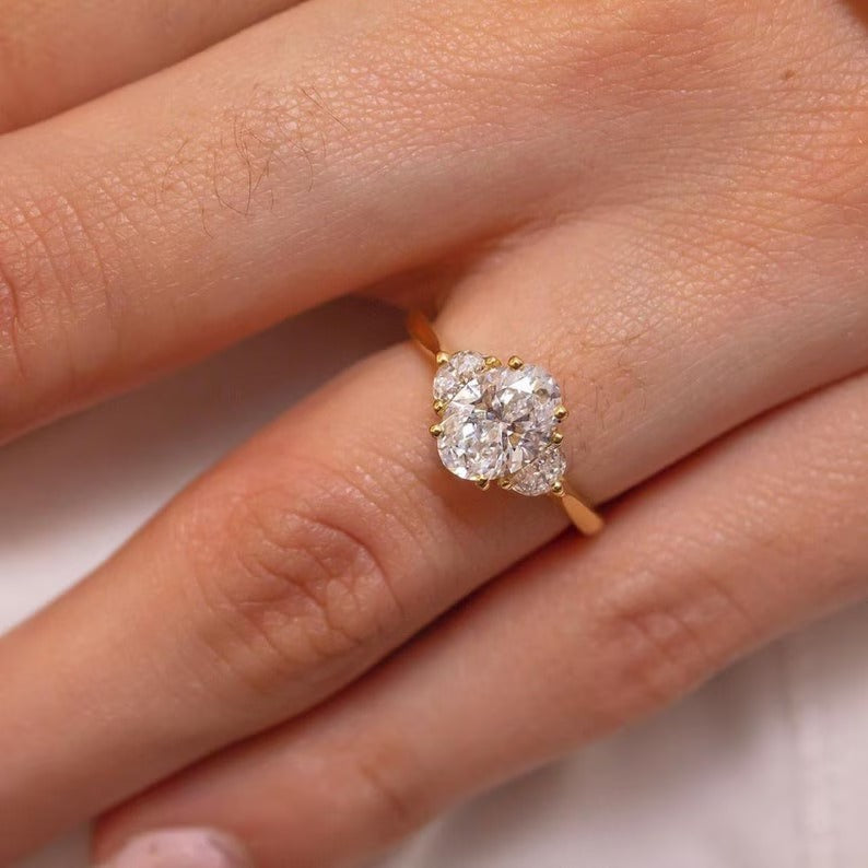 Oval Three Stone Moissanite Diamond Ring