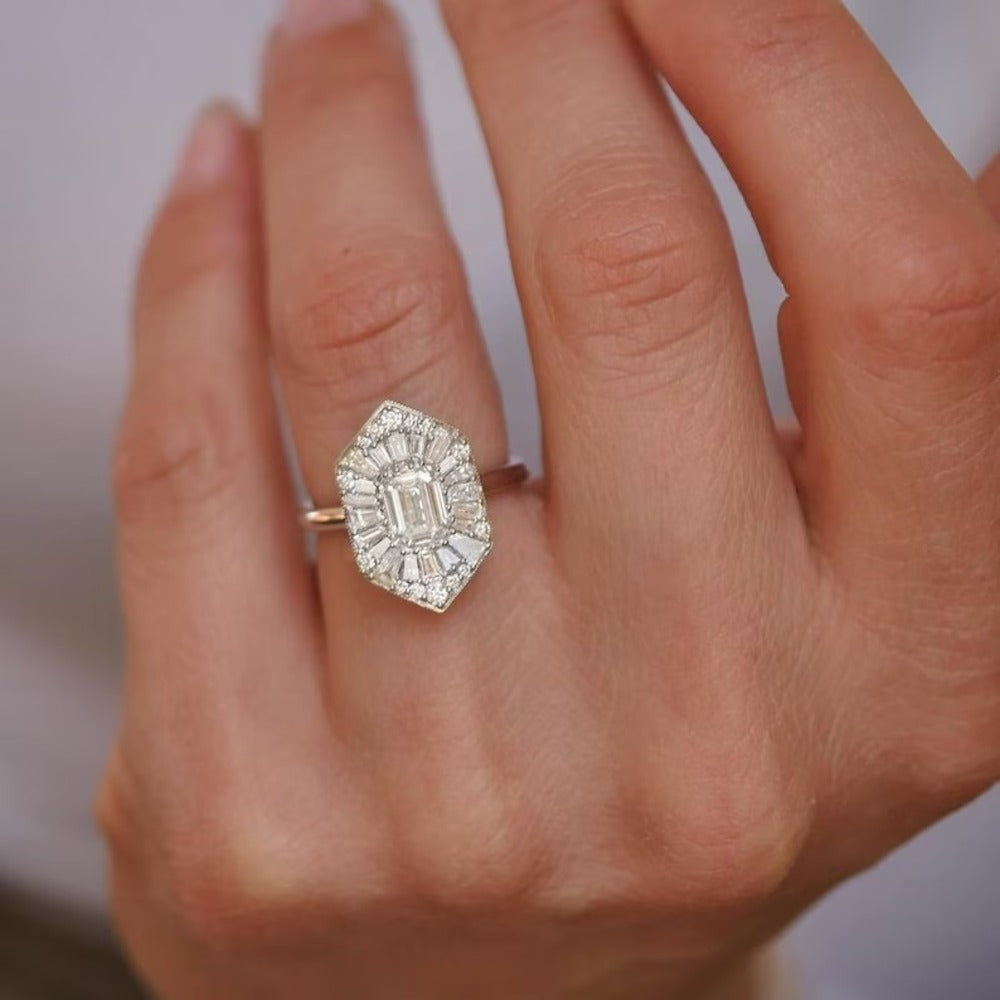Emerald Cut Art Deco Moissanite Ring
