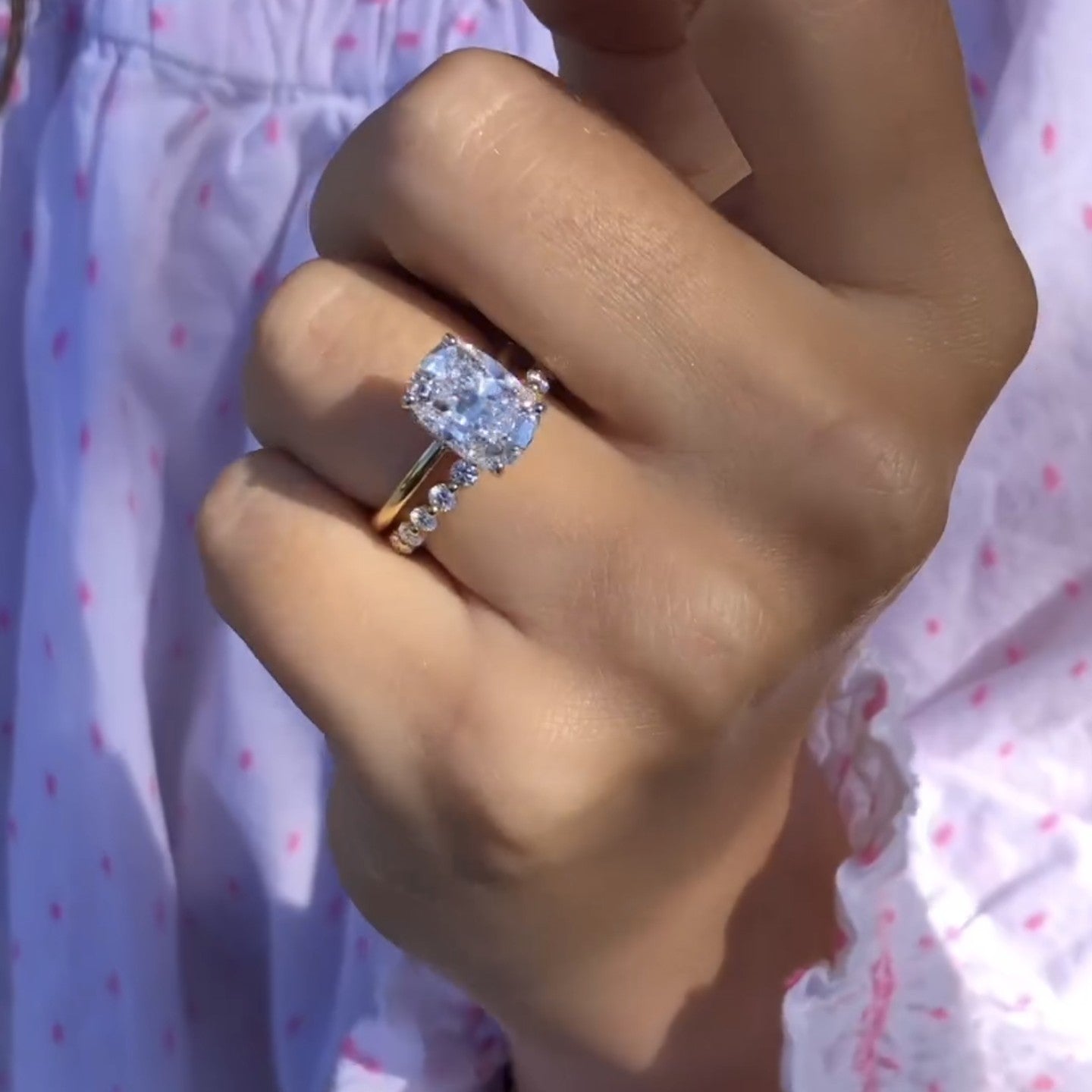 Elongated cushion Cut Moissanite Diamond Ring