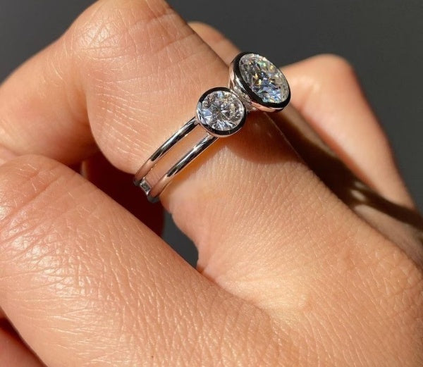Round Three Stone Moissanite Diamond Ring