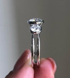 Round Three Stone Moissanite Diamond Ring