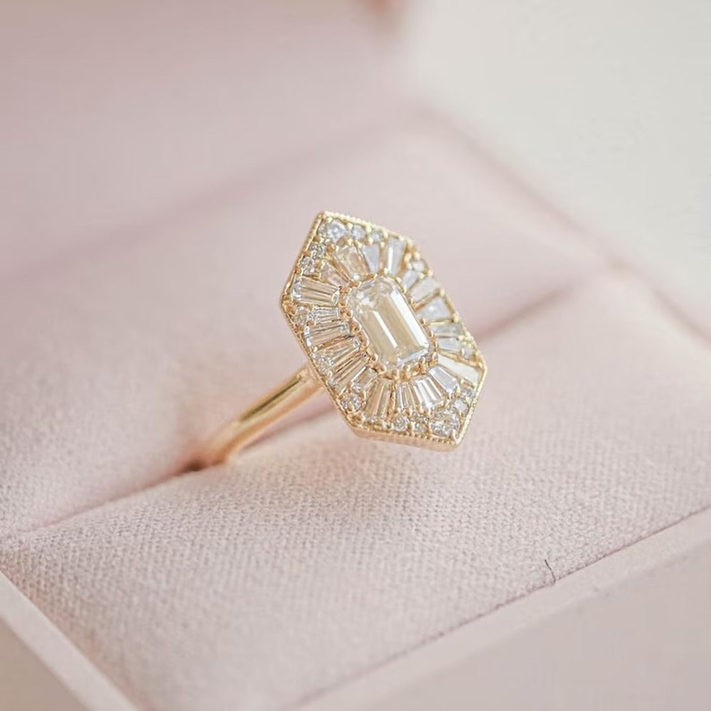 Emerald Cut Art Deco Moissanite Ring