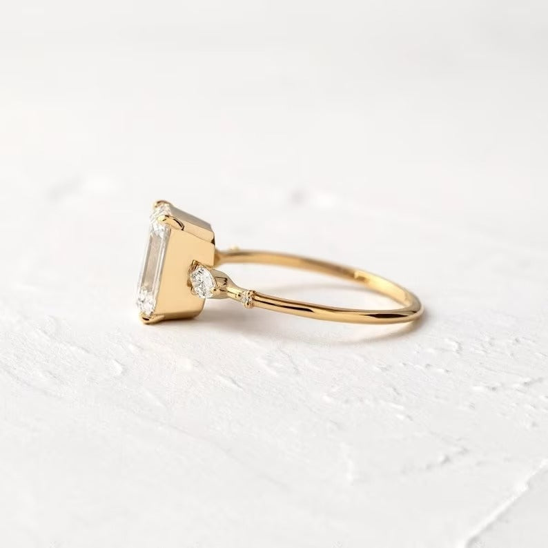 Emerald Moissanite Three Stone Ring