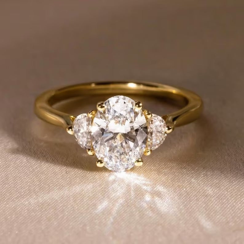 Oval Three Stone Moissanite Diamond Ring