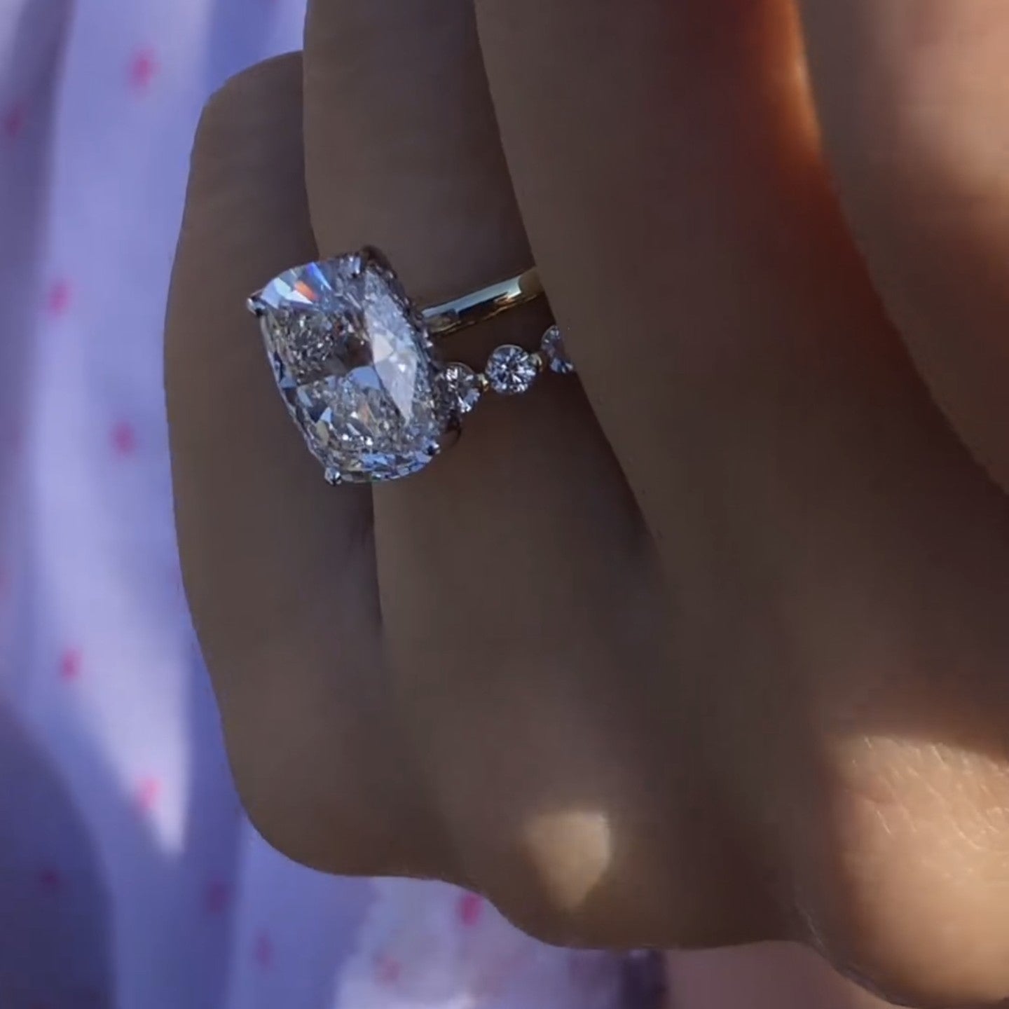 Elongated cushion Cut Moissanite Diamond Ring