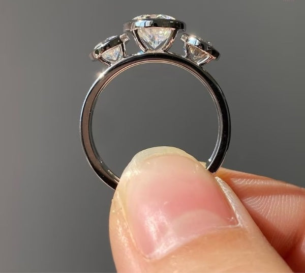 Round Three Stone Moissanite Diamond Ring