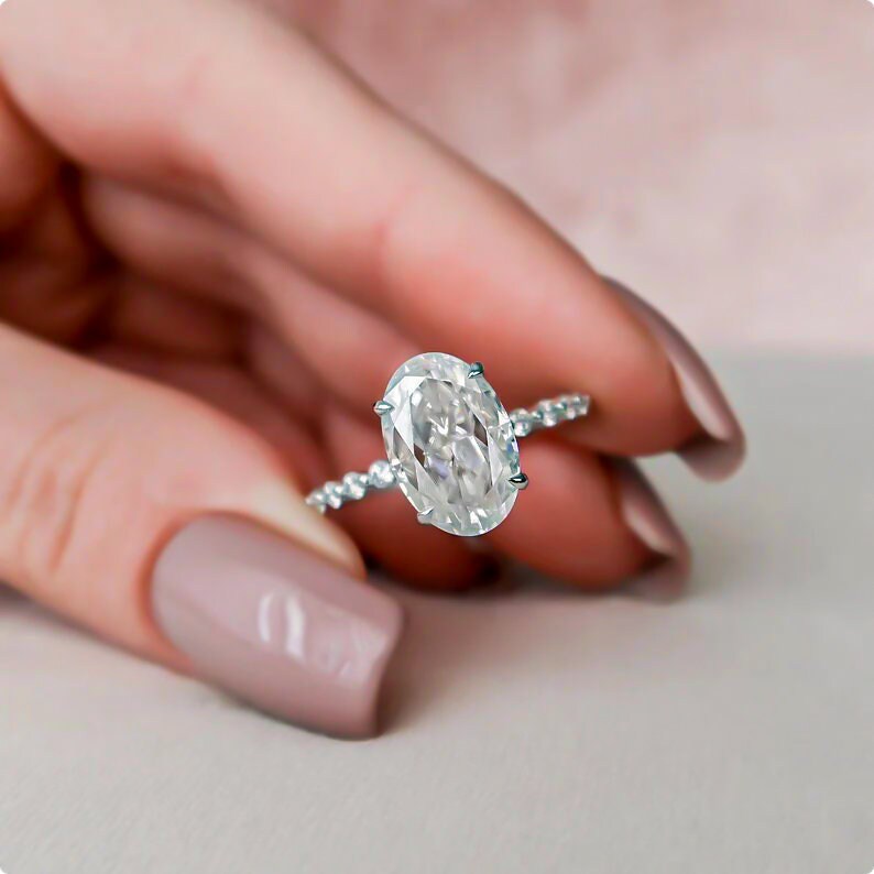 Oval Diamond Ring, Distant Pave Ring