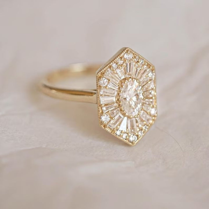 Emerald Cut Art Deco Moissanite Ring