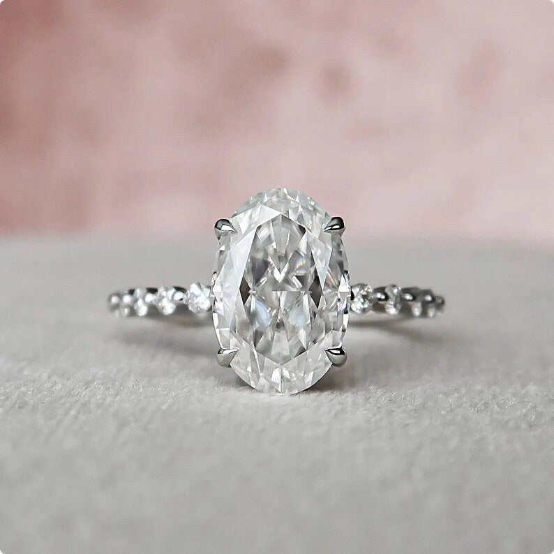 Oval Diamond Ring, Distant Pave Ring