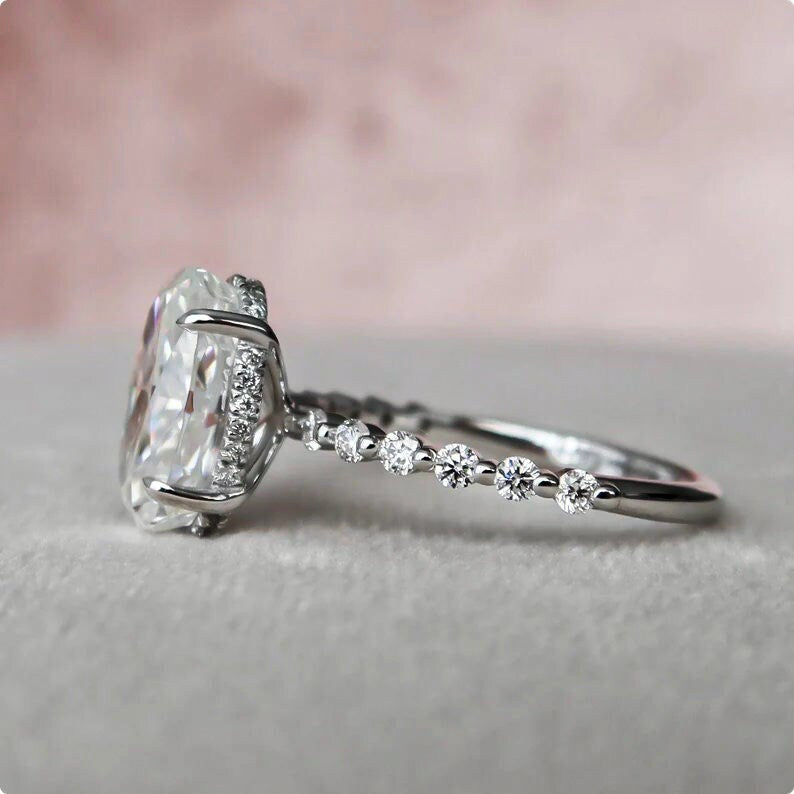 Oval Diamond Ring, Distant Pave Ring