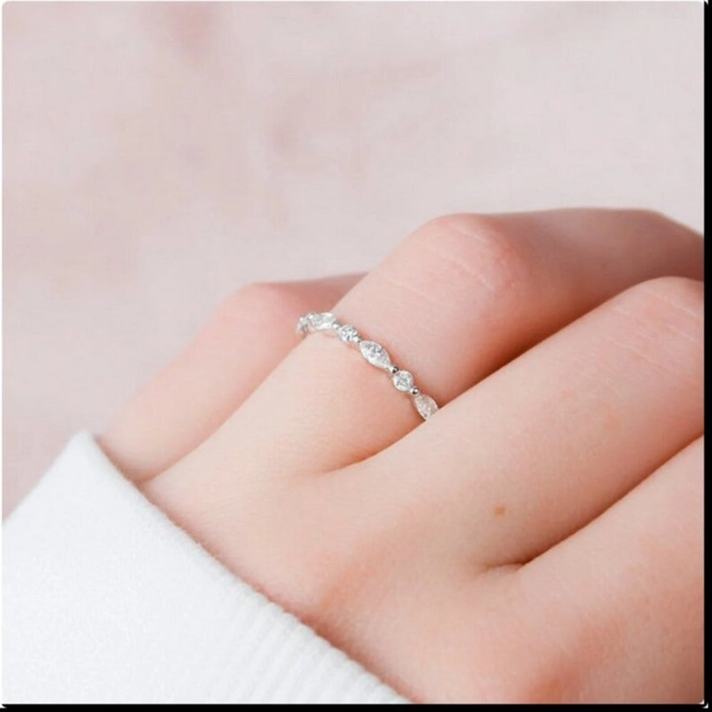 Marquise And Round Moissanite Diamond Ring, Bridal Set Matching Band, 3/4 Alternating Band, Wedding Band Gift For Her