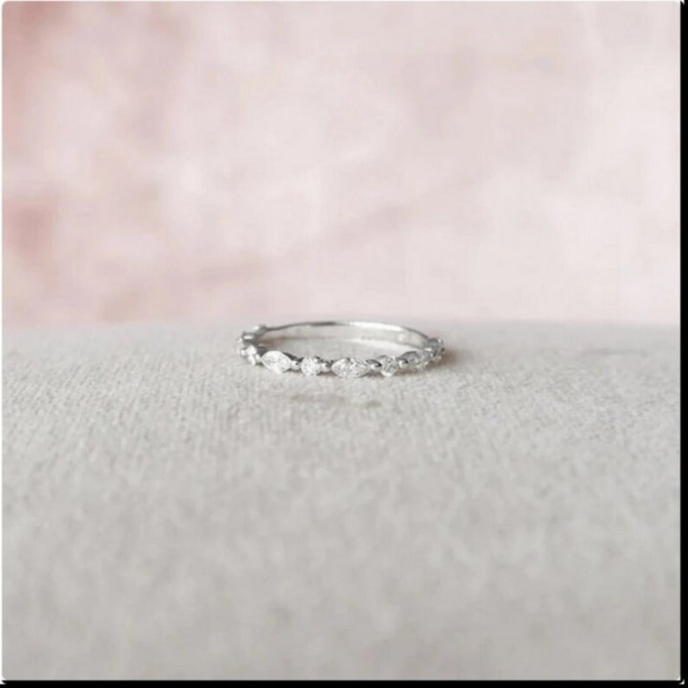 Marquise And Round Moissanite Diamond Ring, Bridal Set Matching Band, 3/4 Alternating Band, Wedding Band Gift For Her