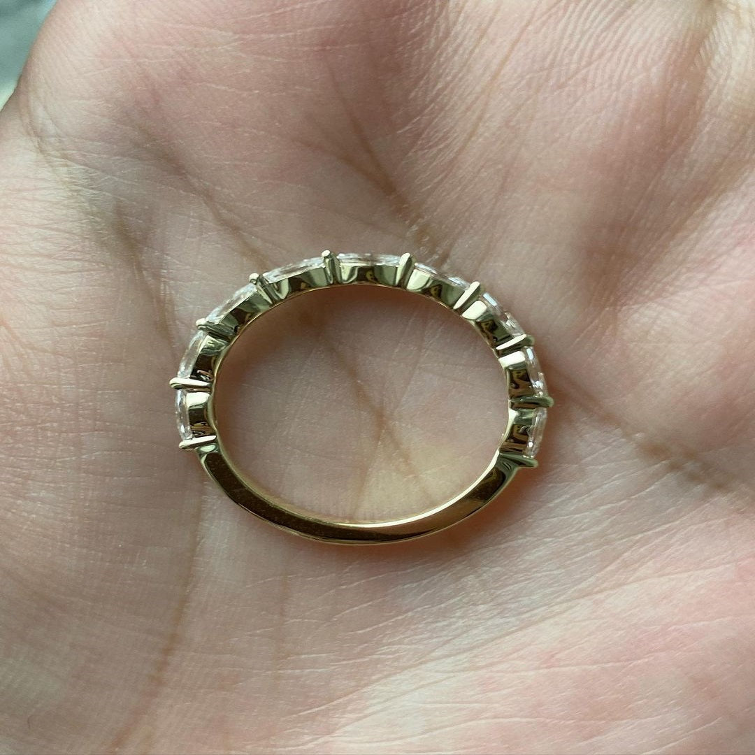 Marquise Moissanite Diamond Ring, Half Eternity Band, Dainty Every Day Ring, Unique Band