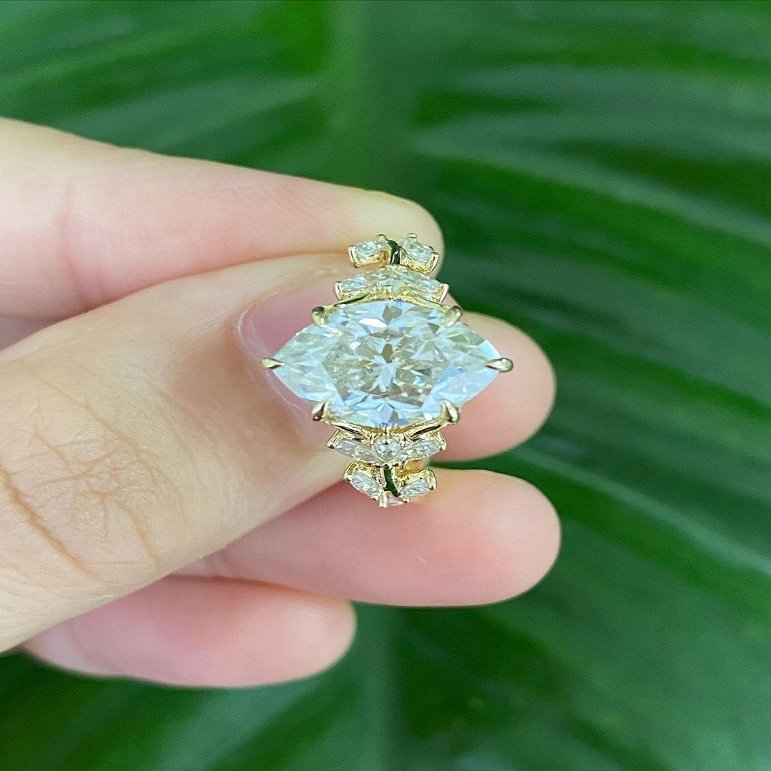 1.50 Ct Marquise Moissanite Diamond Ring, Floral Shape Design Ring, Art Deco Ring, Anniversary Gift For Her