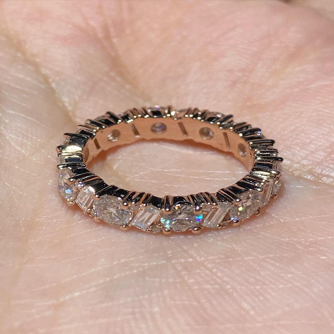 Round And Baguette Moissanite Ring, Full Eternity Band, Unique Matching Band, Diamond Band