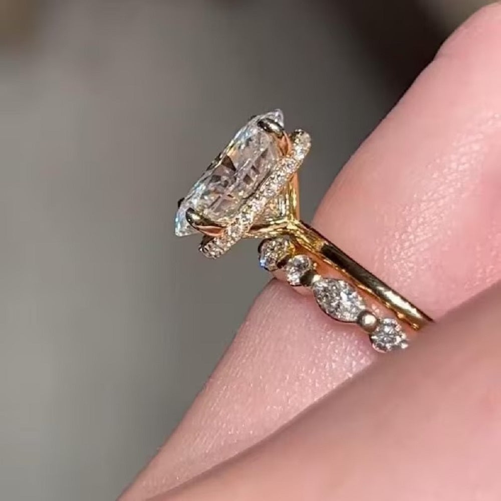 3.70 Ct Oval Moissanite Diamond Ring, Full Eternity marquise And Round Band, Oval Diamond Bridal Set Ring, Gift For Her