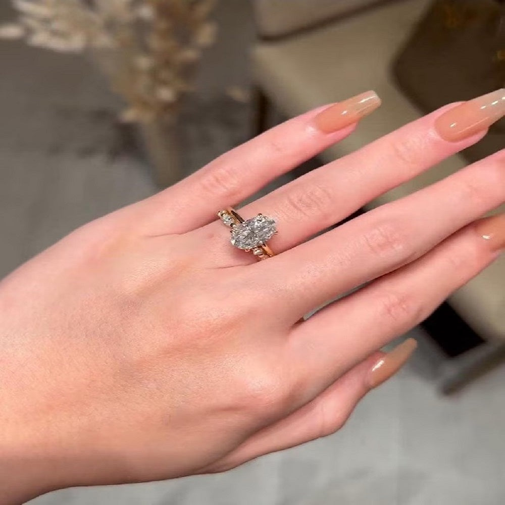 3.70 Ct Oval Moissanite Diamond Ring, Full Eternity marquise And Round Band, Oval Diamond Bridal Set Ring, Gift For Her