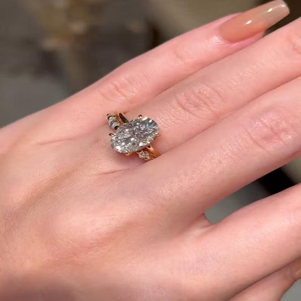 3.70 Ct Oval Moissanite Diamond Ring, Full Eternity marquise And Round Band, Oval Diamond Bridal Set Ring, Gift For Her