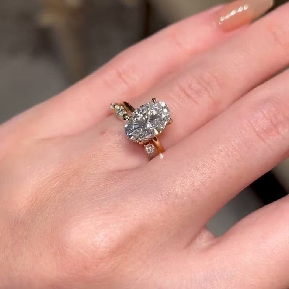 3.70 Ct Oval Moissanite Diamond Ring, Full Eternity marquise And Round Band, Oval Diamond Bridal Set Ring, Gift For Her