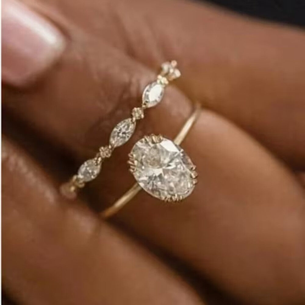 2 Ct Oval Moissanite Diamond Ring, Bridal Set Simple Diamond Ring, Full Eternity Wedding Band, Gift For Her