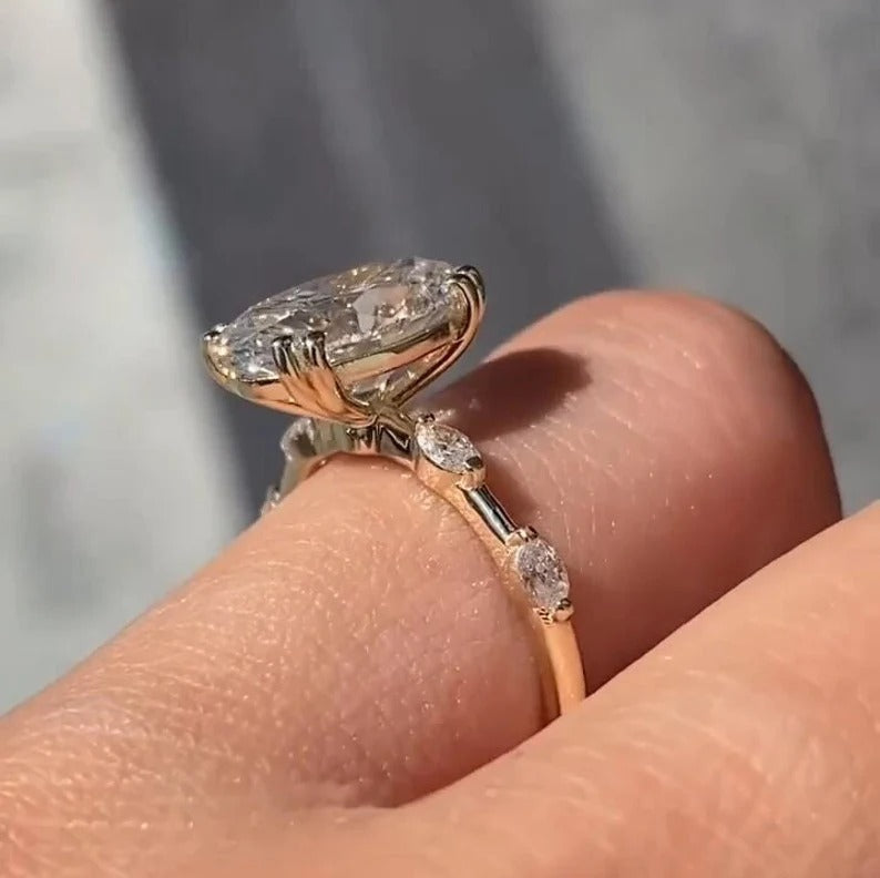 3.70 Ct Oval Moissanite Diamond Ring, Double Prong Setting Ring, Pave Setting Ring, Most Selling Ring