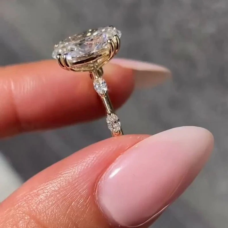 3.70 Ct Oval Moissanite Diamond Ring, Double Prong Setting Ring, Pave Setting Ring, Most Selling Ring