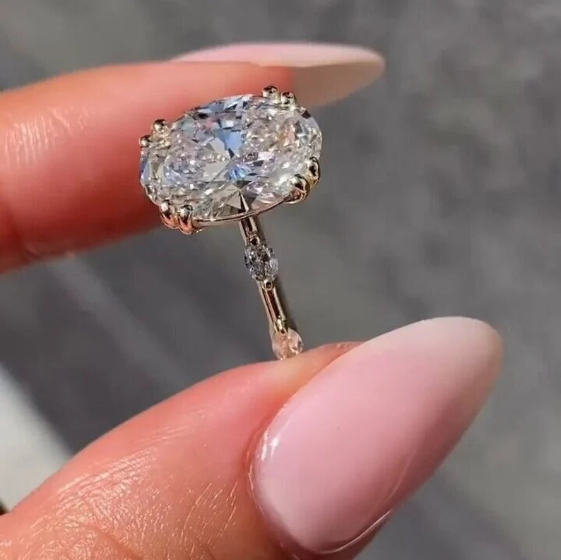 3.70 Ct Oval Moissanite Diamond Ring, Double Prong Setting Ring, Pave Setting Ring, Most Selling Ring