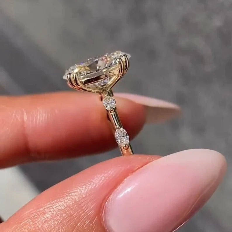 3.70 Ct Oval Moissanite Diamond Ring, Double Prong Setting Ring, Pave Setting Ring, Most Selling Ring