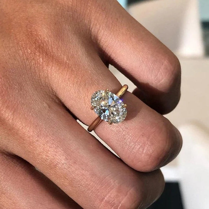2 Ct Oval moissanite Diamond Ring, Hidden Halo Diamond Ring, Simple Ring, Anniversary Gift For Her