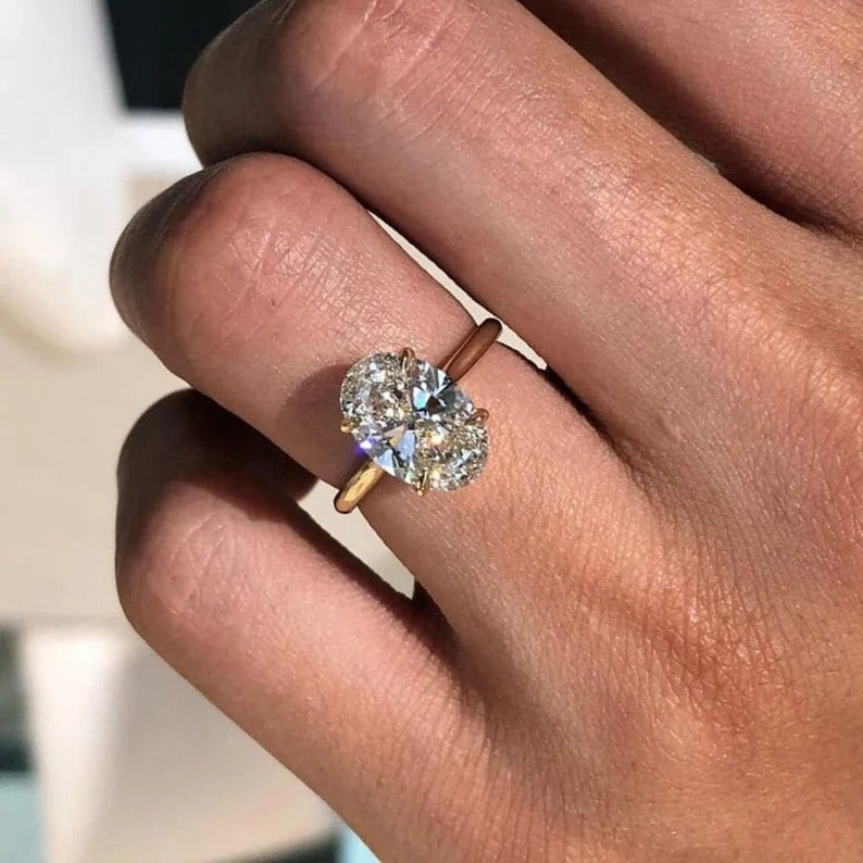 2 Ct Oval moissanite Diamond Ring, Hidden Halo Diamond Ring, Simple Ring, Anniversary Gift For Her