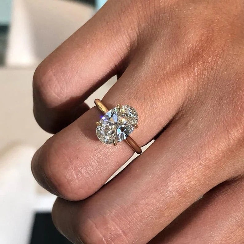 2 Ct Oval moissanite Diamond Ring, Hidden Halo Diamond Ring, Simple Ring, Anniversary Gift For Her