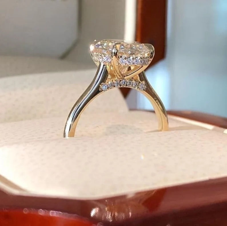 2 Ct Oval moissanite Diamond Ring, Hidden Halo Diamond Ring, Simple Ring, Anniversary Gift For Her