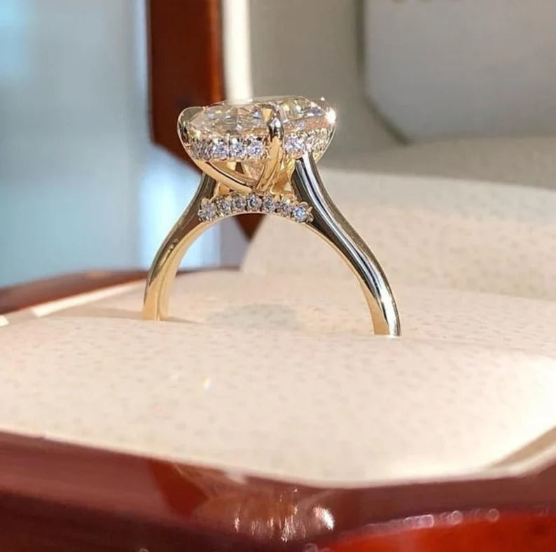 2 Ct Oval moissanite Diamond Ring, Hidden Halo Diamond Ring, Simple Ring, Anniversary Gift For Her