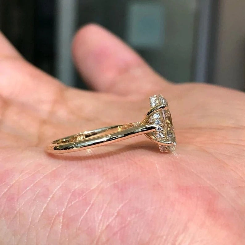2 Ct Oval moissanite Diamond Ring, Hidden Halo Diamond Ring, Simple Ring, Anniversary Gift For Her
